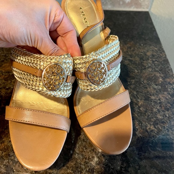 New Coach ginger/ gold wedges .Signature logo .